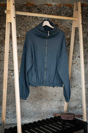 REWANA oversize mikina na zips tmavý sivý melír – fotografia 1