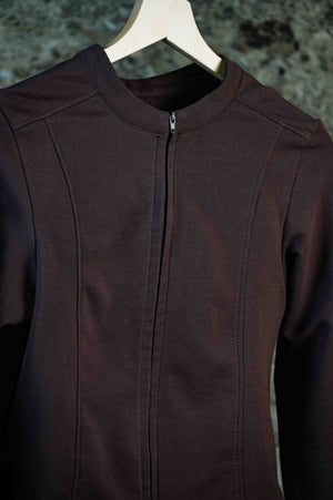 REWANA dámska čokoládovohnedá mikina na zips so stojačikom – fotografia 3