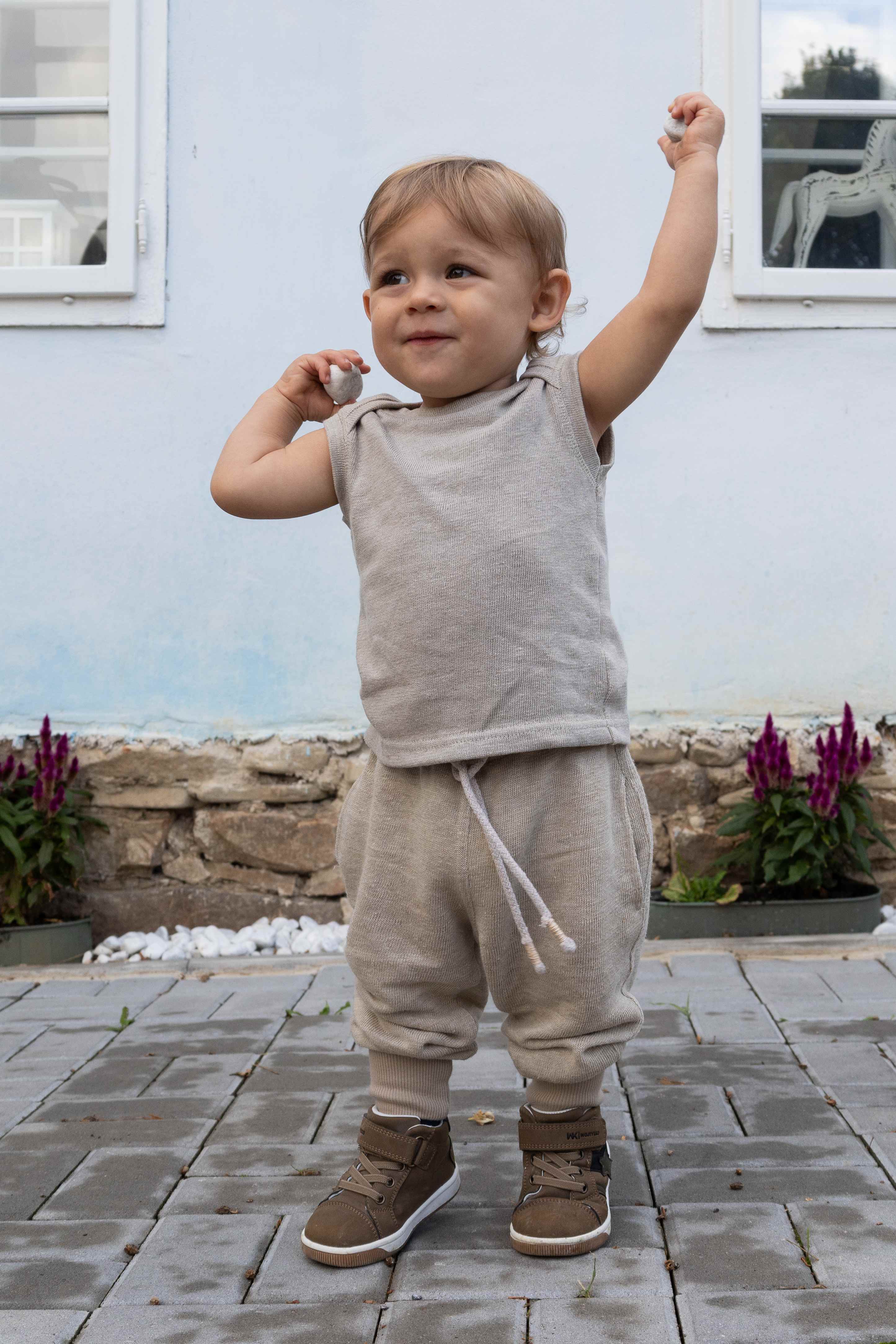 REWANA CHILDREN'S BODYSUIT 100% NATURAL CERTIFIED KNIT IN NATURAL COLOR
