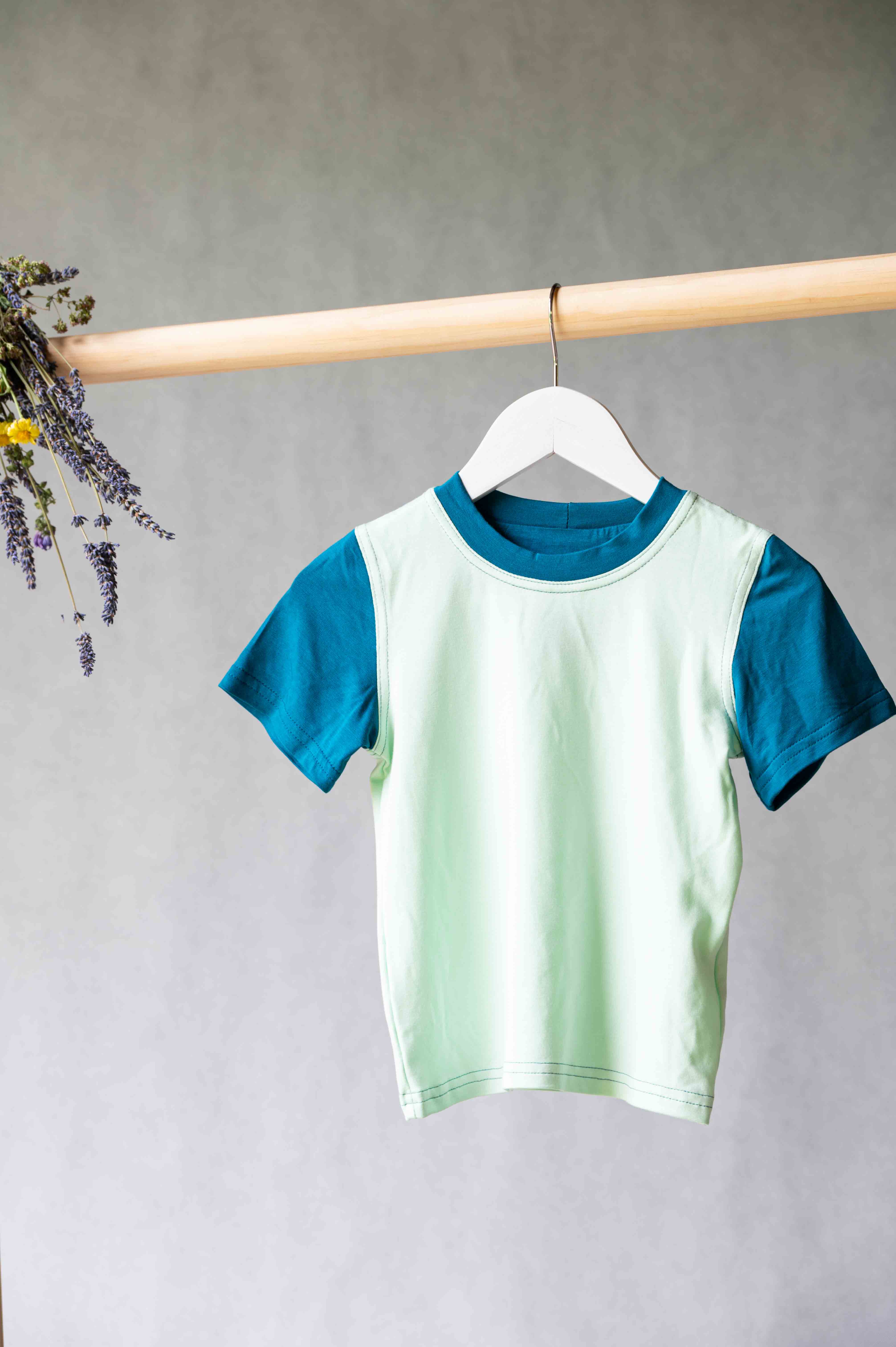 REWANA CHILDREN'S T-SHIRT SHORT SLEEVE BAMBOO KNIT MINT AND NEFRIT