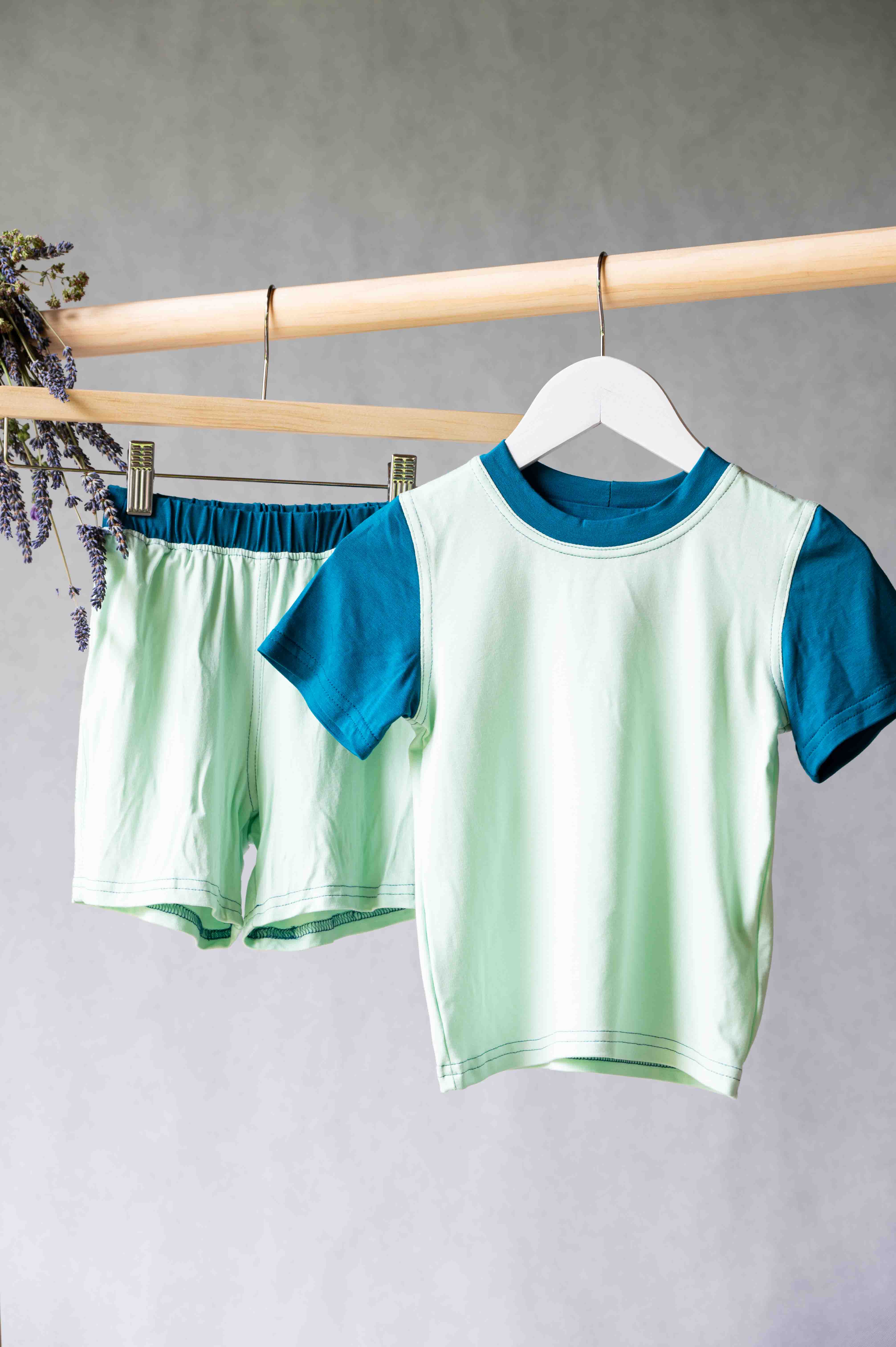 REWANA CHILDREN'S T-SHIRT SHORT SLEEVE BAMBOO KNIT MINT AND NEFRIT
