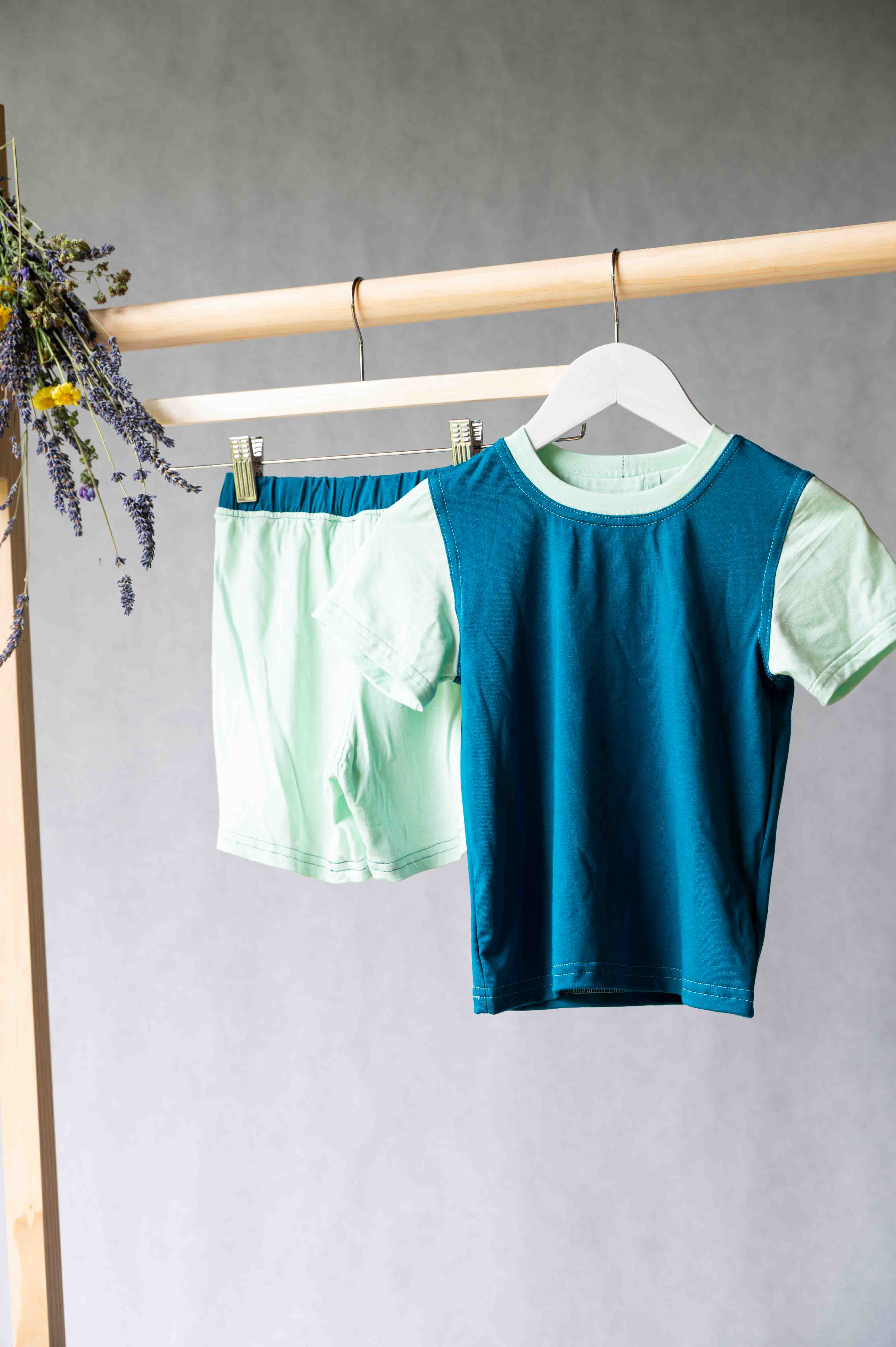 REWANA CHILDREN'S T-SHIRT SHORT SLEEVE BAMBOO KNIT NEFRIT AND MINT