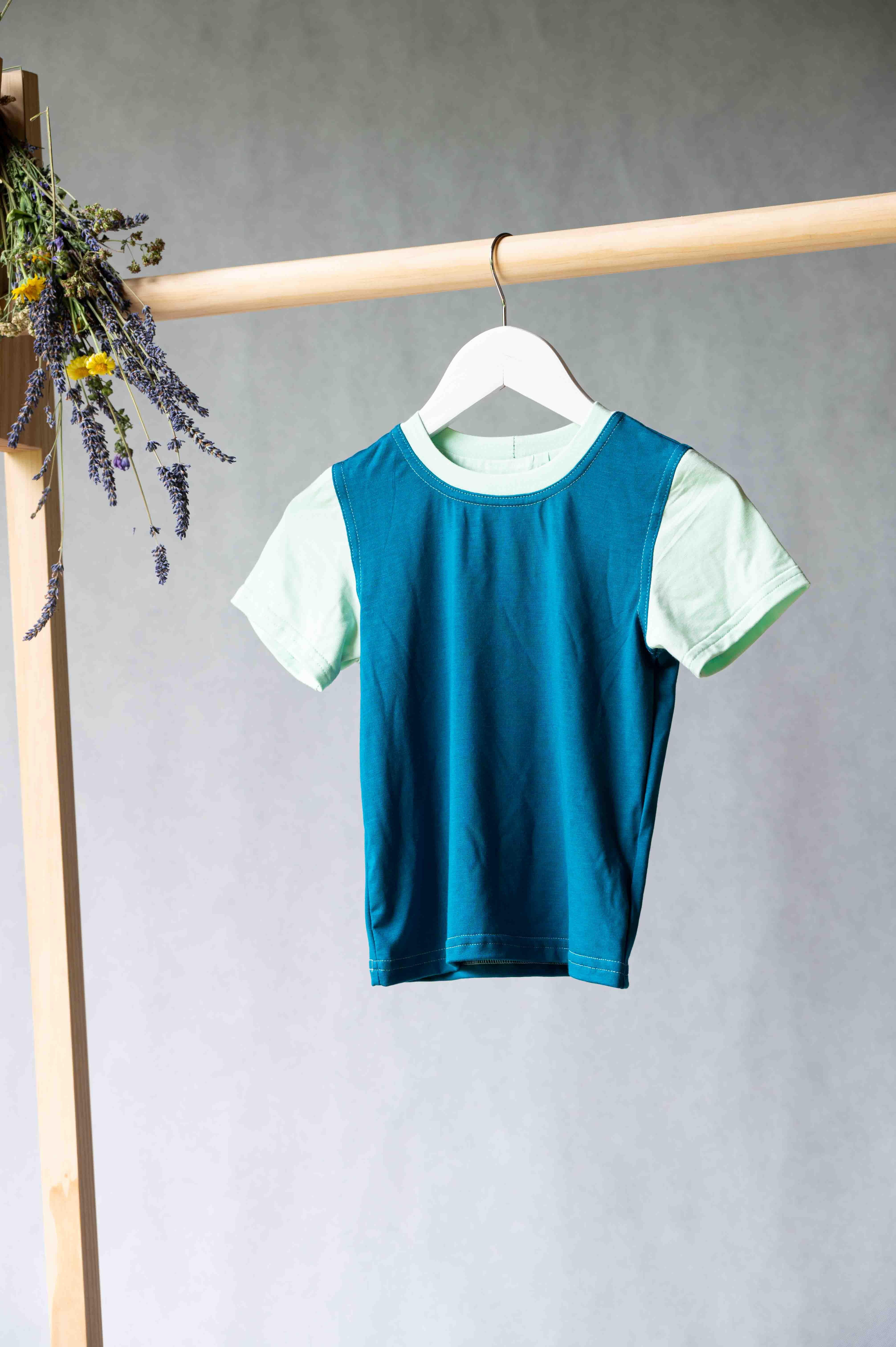 REWANA CHILDREN'S T-SHIRT SHORT SLEEVE BAMBOO KNIT NEFRIT AND MINT