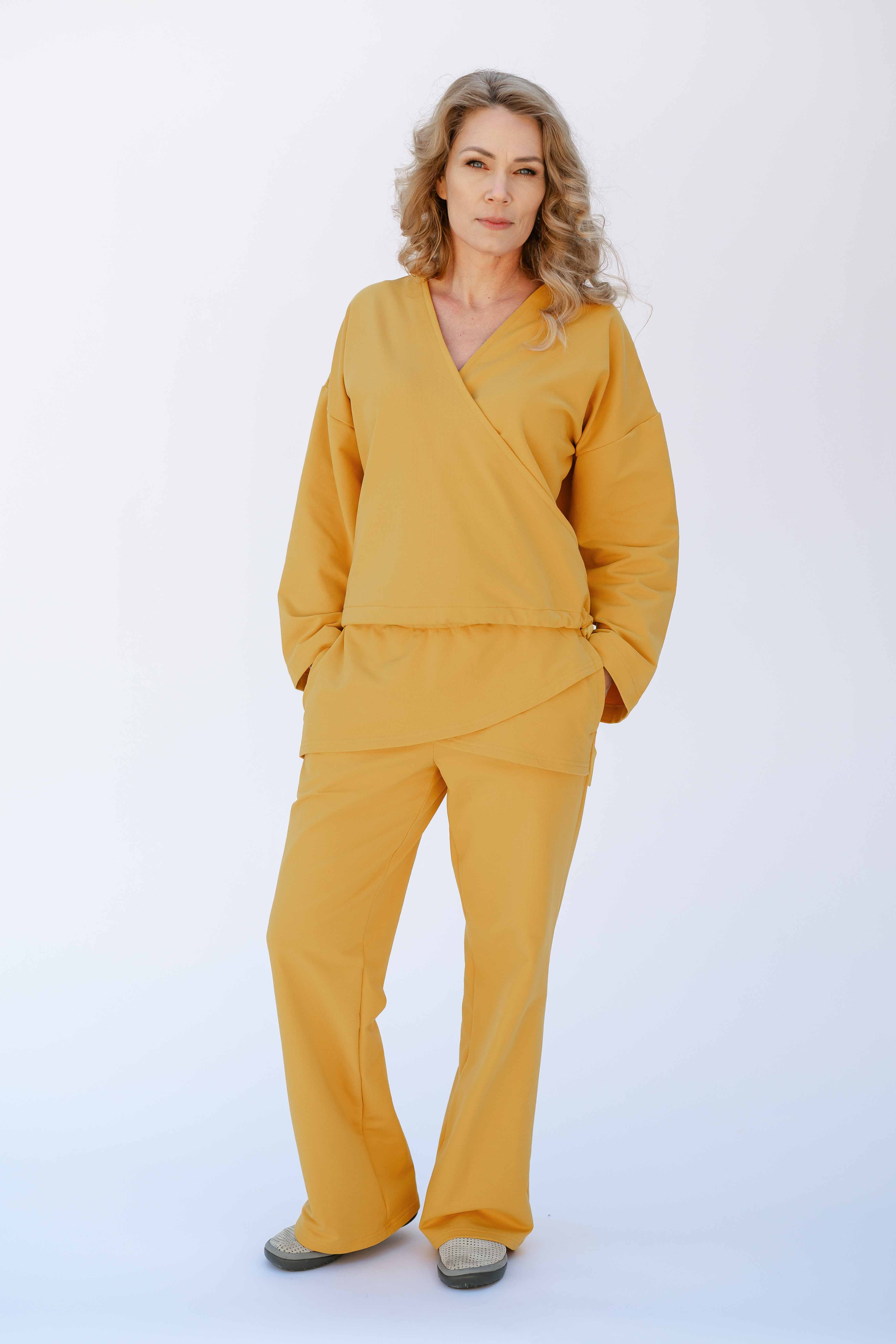 REWANA WOMEN'S CROSSED FRONT SWEATSHIRT IN MANGO COLOR