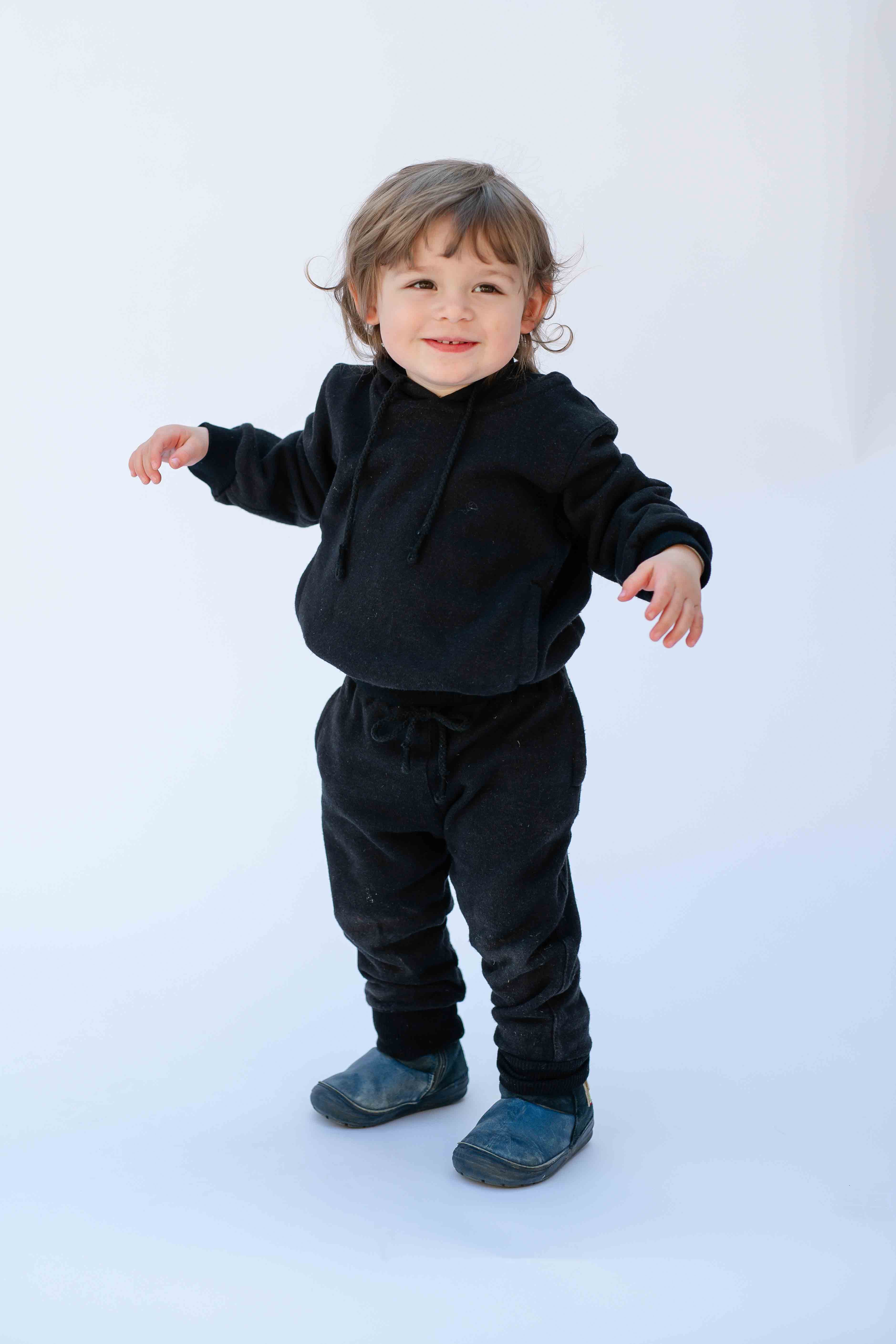 REWANA CHILDREN'S TRACKSUITS NORI WITH PATENT NATURAL BRUSHED TRACKSUIT IN BLACK COLOR