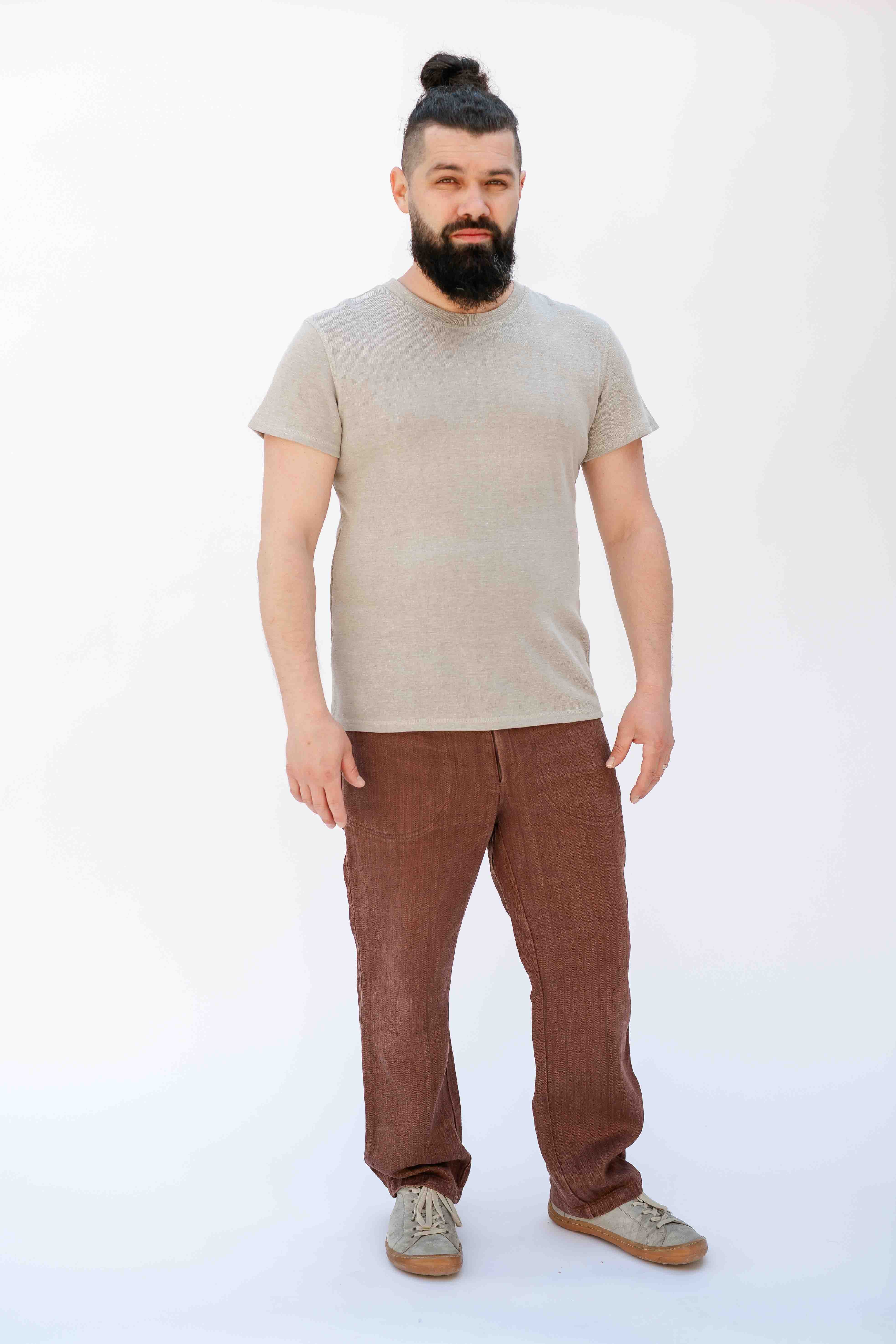 REWANA HEMP PANTS IN HERRINGBONE BROWN COLOR