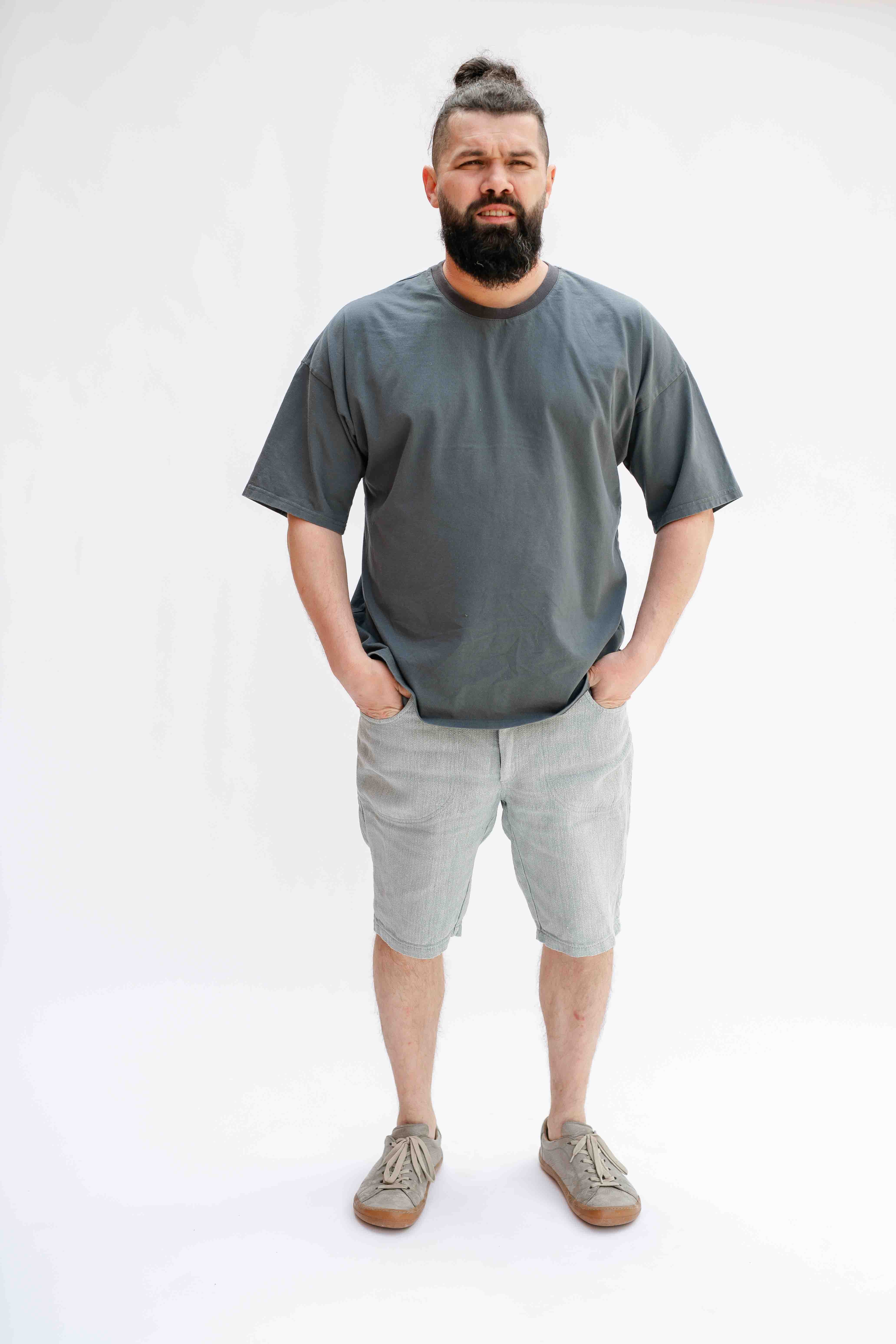 REWANA MEN'S HEMP SHORTS IN HERRINGBONE GREY COLOR