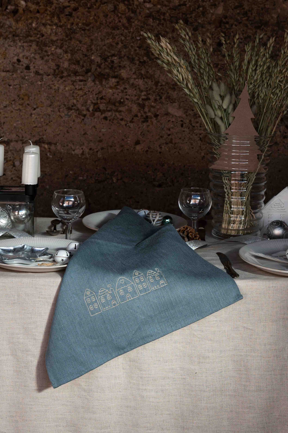 REWANA mint herringbone hemp kitchen towel – photo 1