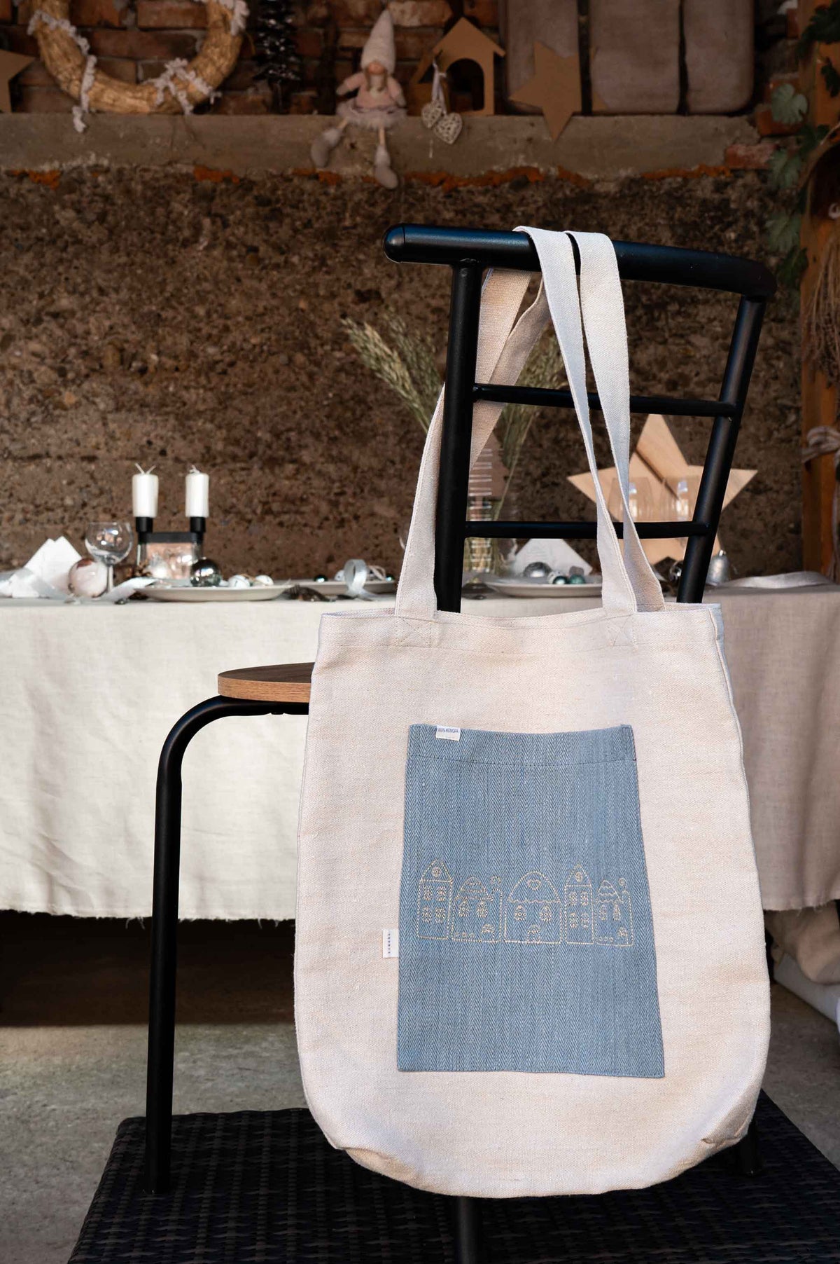 REWANA hemp shopping bag Natural with front pocket – photograph 1