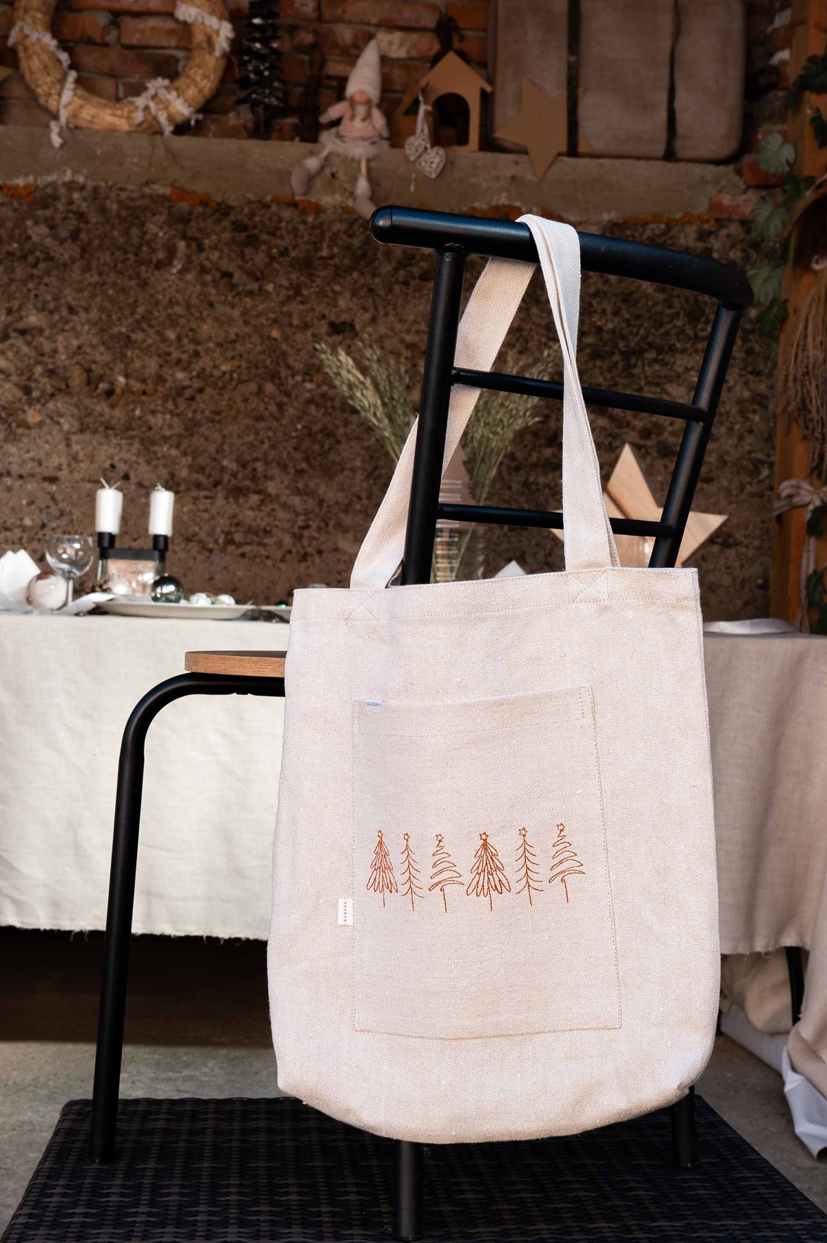 REWANA hemp shopping bag Natural with front pocket – photograph 2