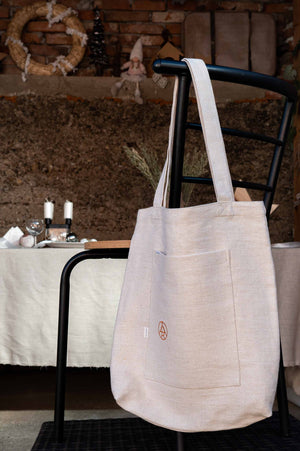 REWANA hemp shopping bag Natural with front pocket – photograph 3