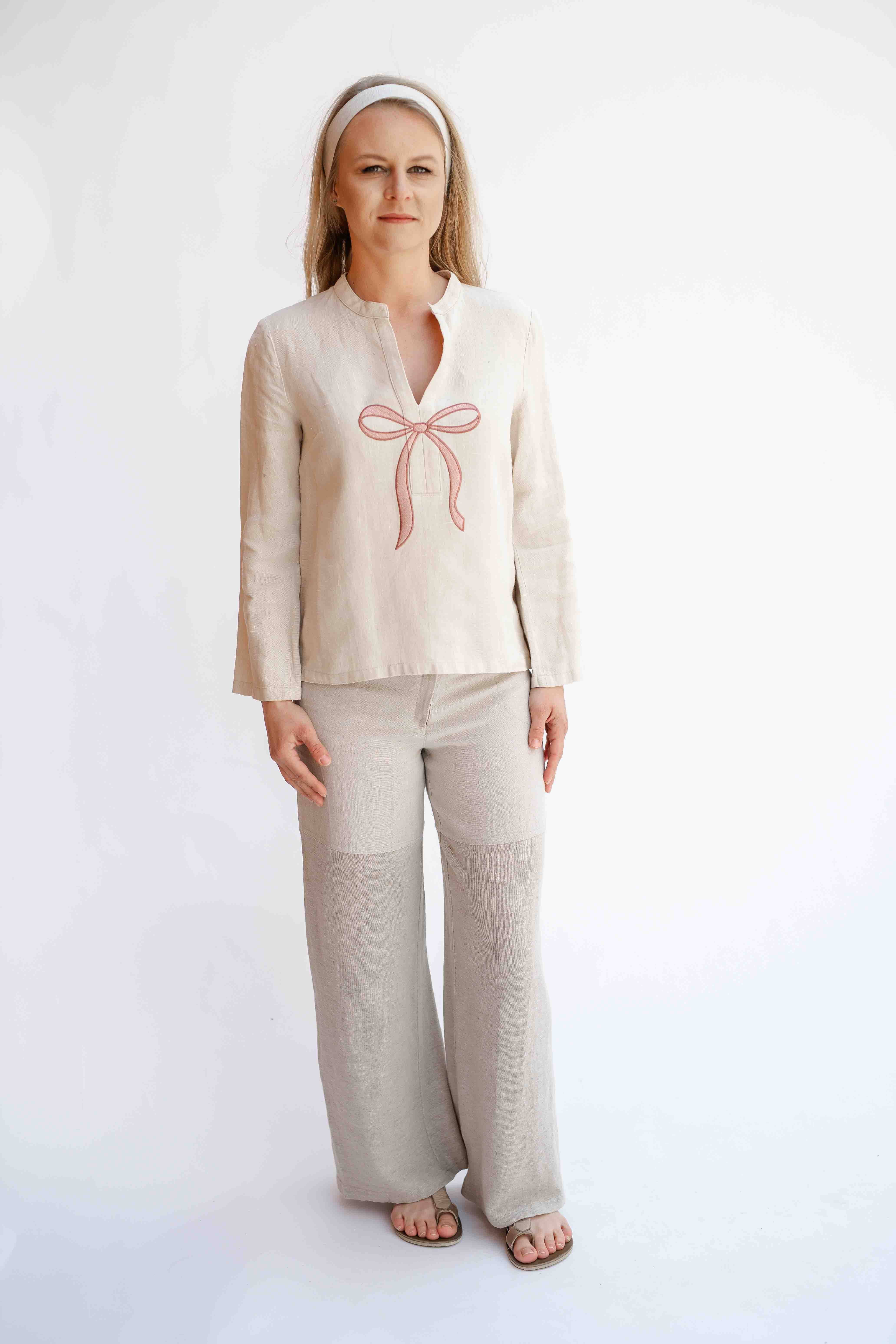 REWANA WOMEN'S HEMP PANTS WIDE FIT IN NATURAL COLOR