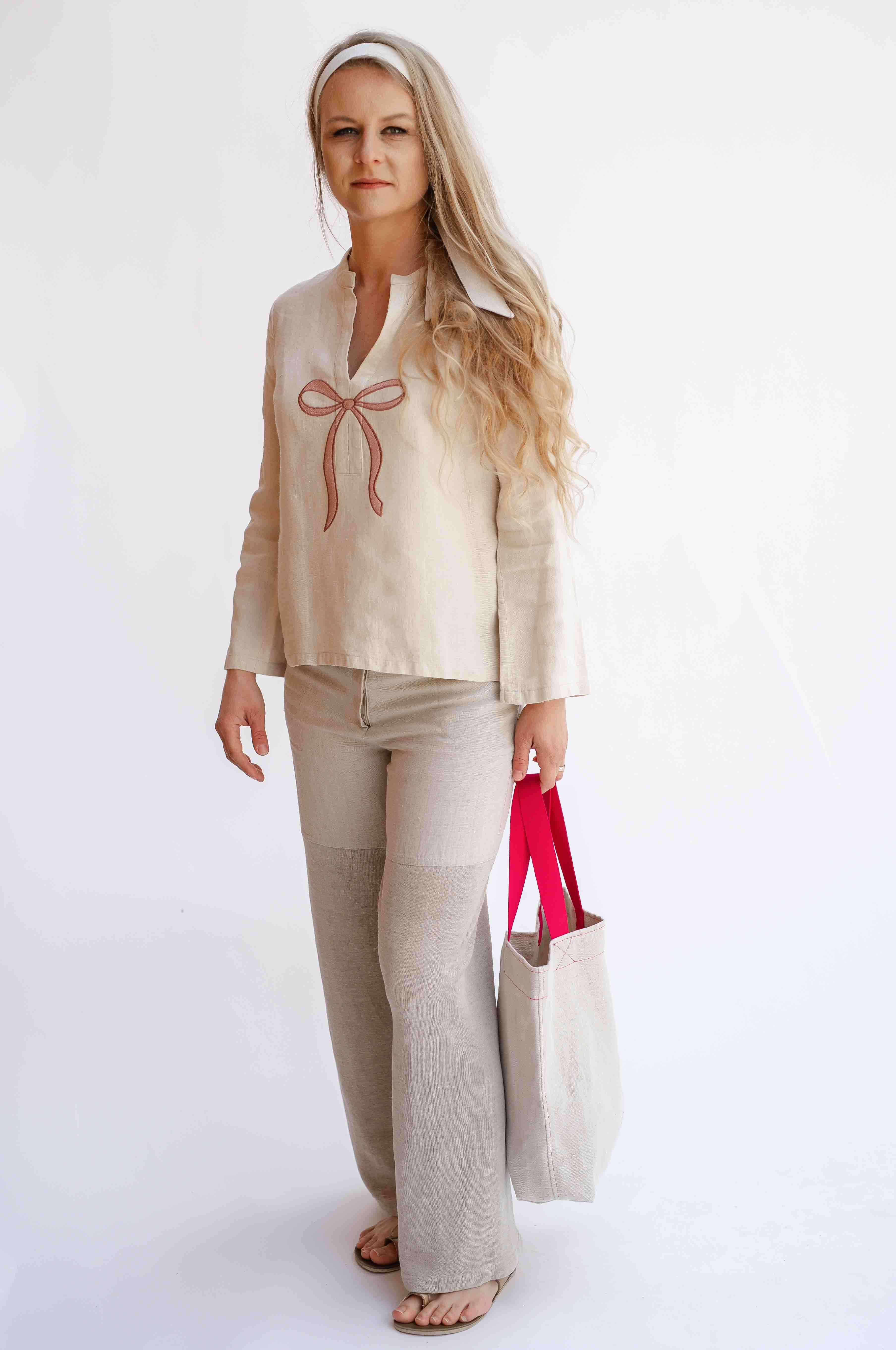 REWANA HEMP CANVAS TOTE BAG NATURAL AND CYCLAMEN