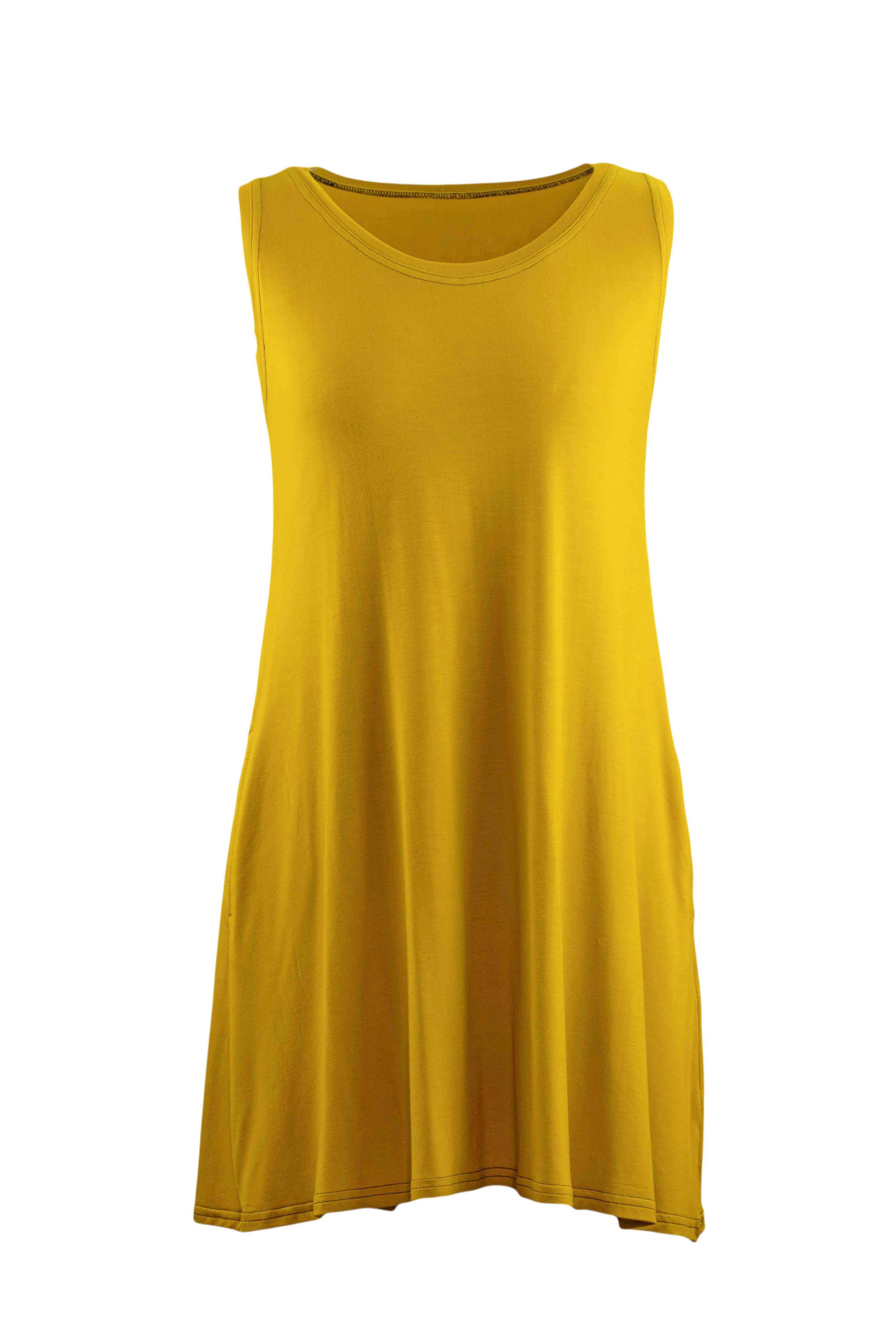 REWANA WOMEN'S BAMBOO DRESS SLEEVELESS IN MUSTARD COLOR