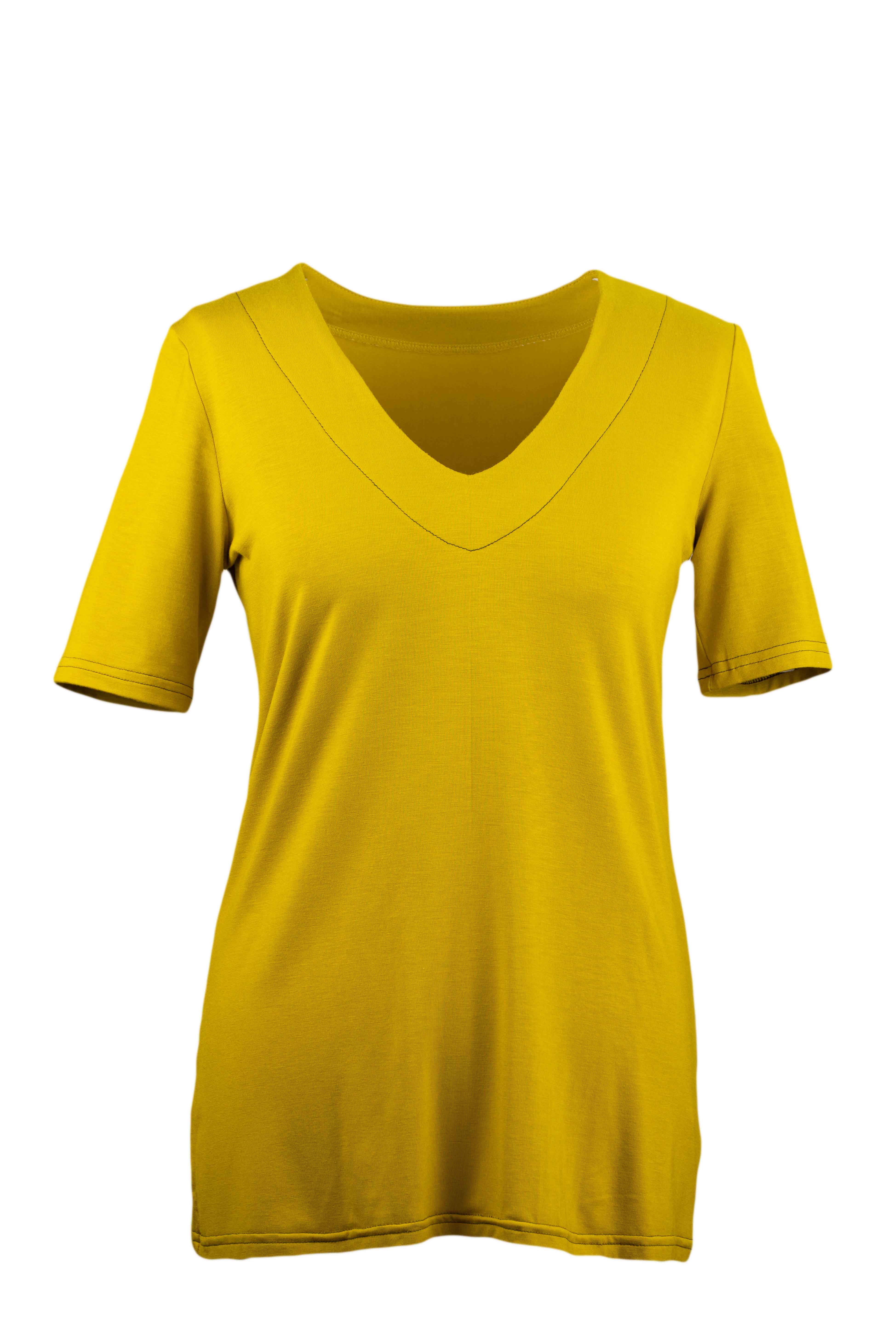 REWANA WOMEN'S BAMBOO T-SHIRT WITH 3/4 SLEEVES IN MUSTARD COLOR