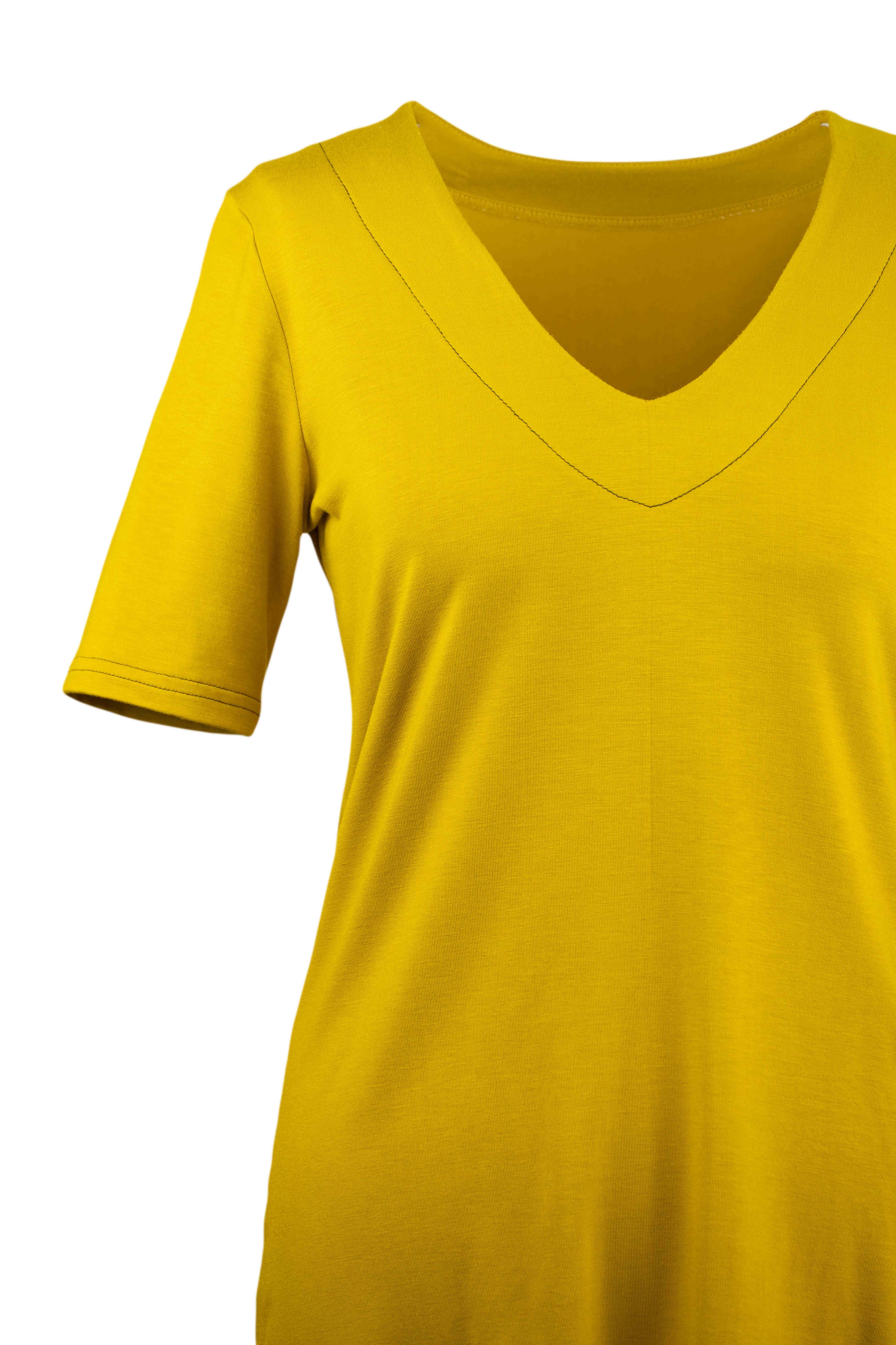REWANA WOMEN'S BAMBOO T-SHIRT WITH 3/4 SLEEVES IN MUSTARD COLOR