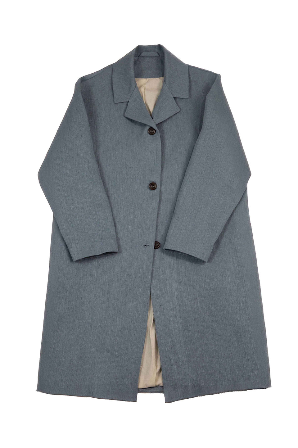 REWANA WOMEN'S COCOON COAT WITH HEMP OUTER FABRIC AND COTTON LINING IN BLUE
