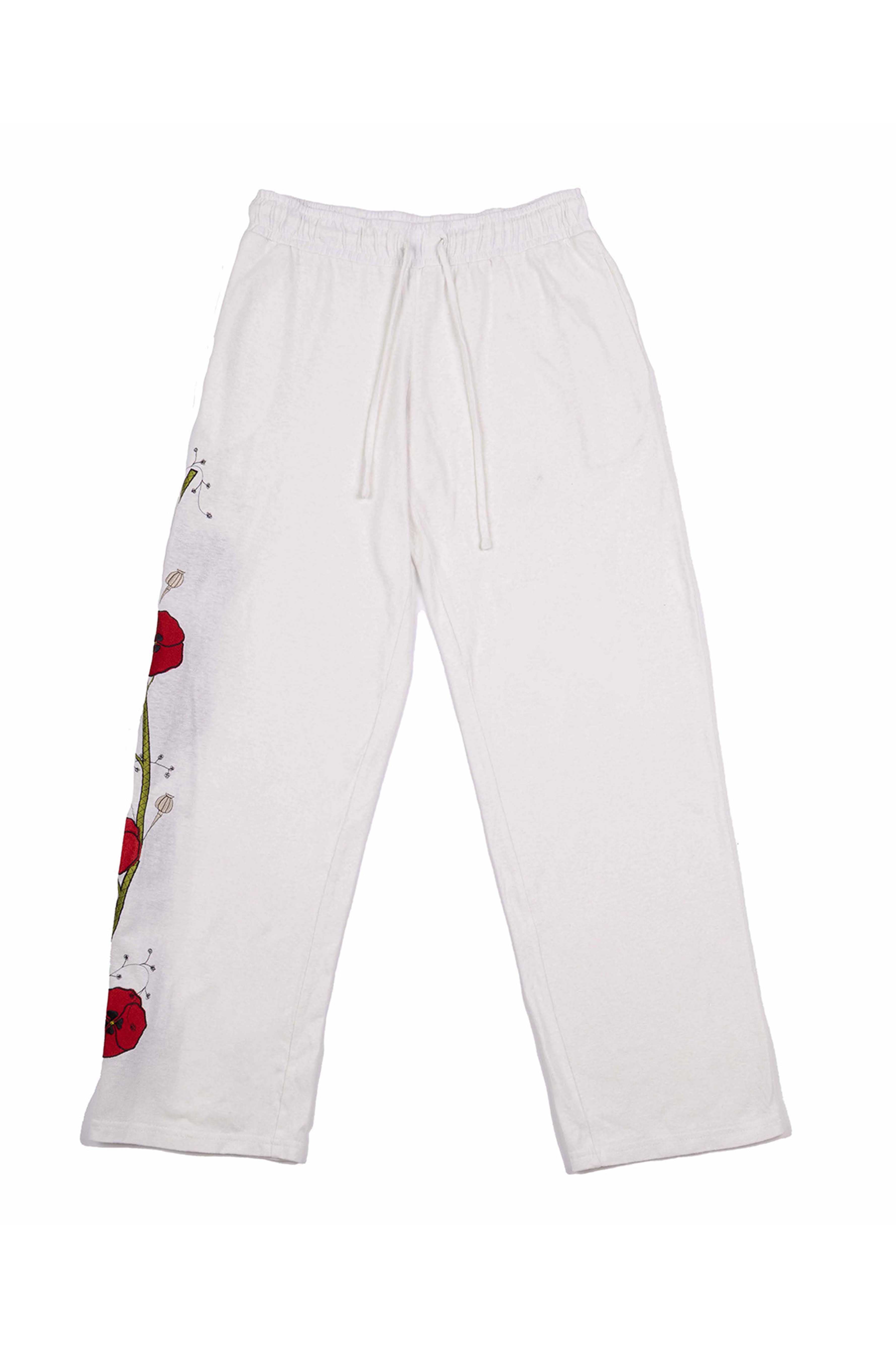 REWANA WOMEN'S RAE DRAWN TROUSERS WITH POCKETS OVERSIZED POPPY EMBROIDERY IN NATURAL COLOR